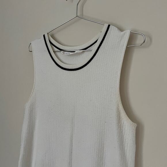 Athleta On the Town Cream with Black Trim Ribbed Knit Sweater Tunic Top Size M - Picture 6 of 16